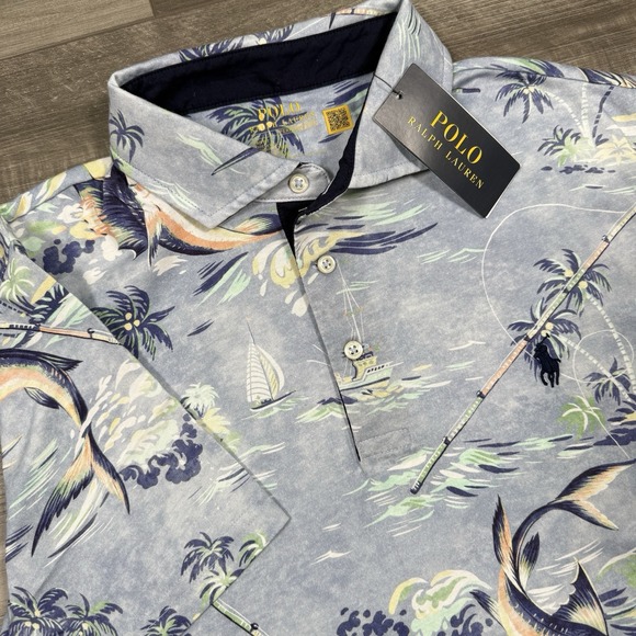 Ralph Lauren Pima Pro Fit Beach Marlin Mens Golf Polo Blue Size‎ Medium NEW